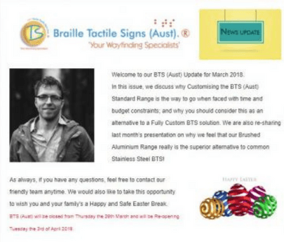 BTS (Aust) Update - March 2018 - Braille Tactile Signs (Aust) - Your Braille Sign Specialists - Industry Leaders