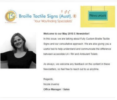 BTS (Aust) Update - May 2018 - Braille Tactile Signs (Aust) - Your Braille Sign Specialists - Industry Leaders