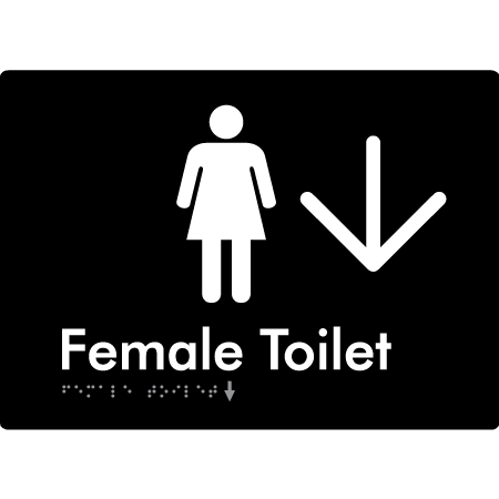 Female Toilet w/ Large Arrow - Braille Tactile Signs Aust.