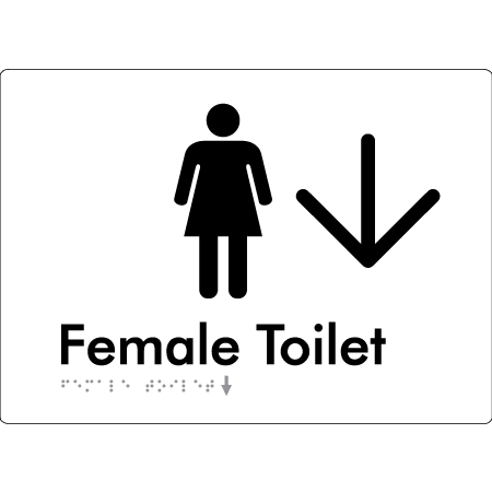 Female Toilet w/ Large Arrow - Braille Tactile Signs Aust.
