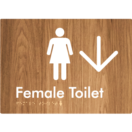 Female Toilet w/ Large Arrow - Braille Tactile Signs Aust.