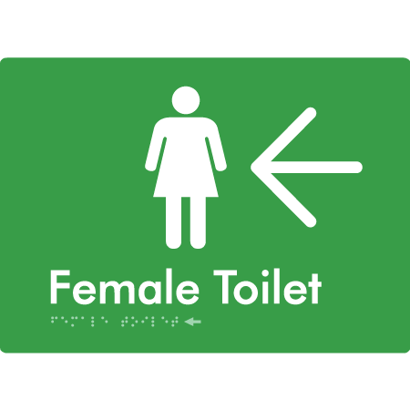 Female Toilet w/ Large Arrow - Braille Tactile Signs Aust.