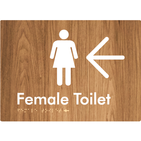 Female Toilet w/ Large Arrow - Braille Tactile Signs Aust.