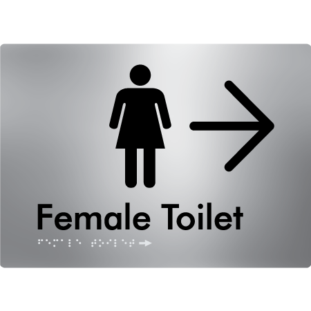 Female Toilet w/ Large Arrow - Braille Tactile Signs Aust.