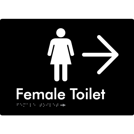 Female Toilet w/ Large Arrow - Braille Tactile Signs Aust.