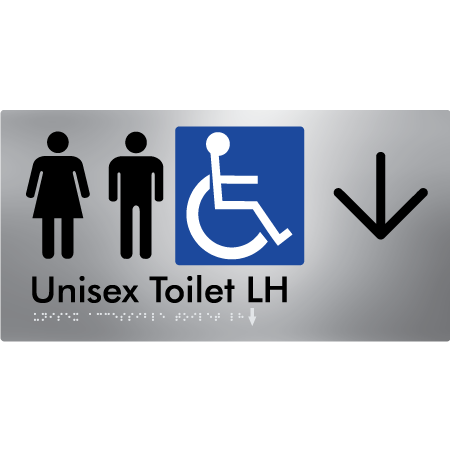 Unisex Accessible Toilet LH w/ Large Arrow - Braille Tactile Signs Aust.