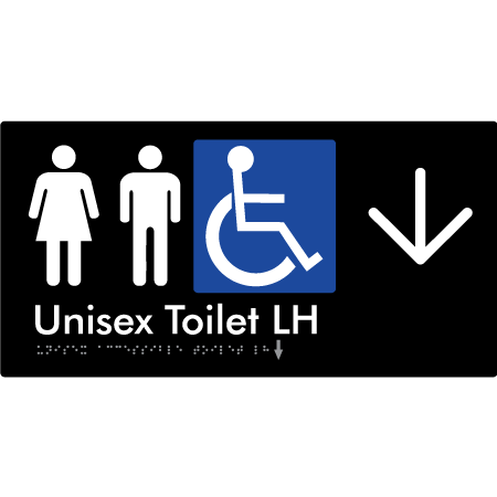 Unisex Accessible Toilet LH w/ Large Arrow - Braille Tactile Signs Aust.