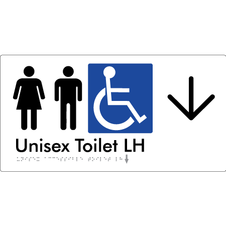 Unisex Accessible Toilet LH w/ Large Arrow - Braille Tactile Signs Aust.