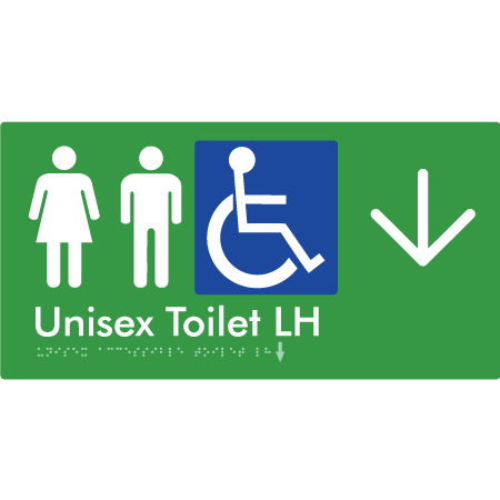 Unisex Accessible Toilet LH w/ Large Arrow - Braille Tactile Signs Aust.