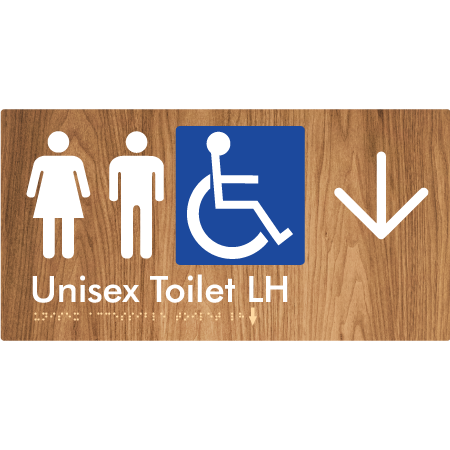 Unisex Accessible Toilet LH w/ Large Arrow - Braille Tactile Signs Aust.