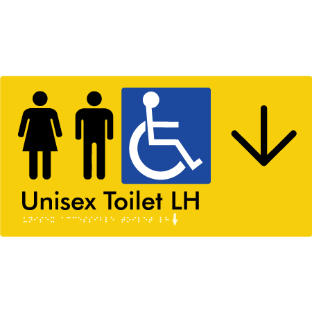 Unisex Accessible Toilet LH w/ Large Arrow - Braille Tactile Signs Aust.