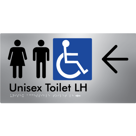 Unisex Accessible Toilet LH w/ Large Arrow - Braille Tactile Signs Aust.