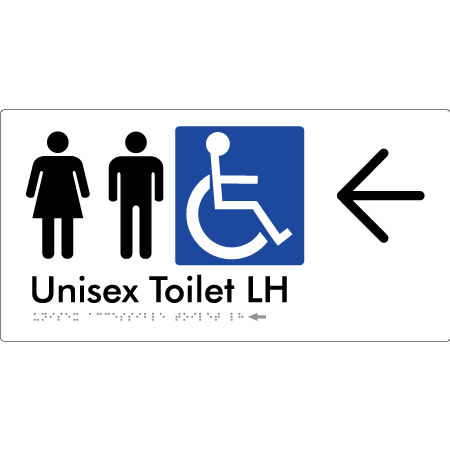 Unisex Accessible Toilet LH w/ Large Arrow - Braille Tactile Signs Aust.