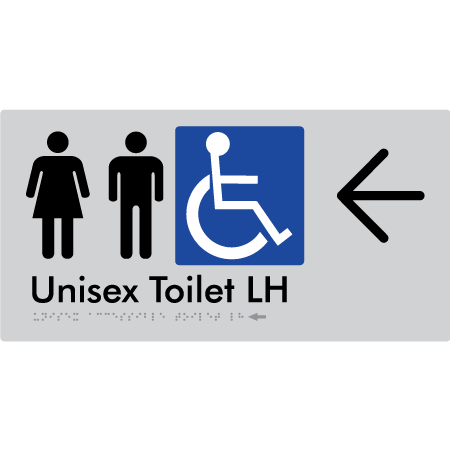 Unisex Accessible Toilet LH w/ Large Arrow - Braille Tactile Signs Aust.