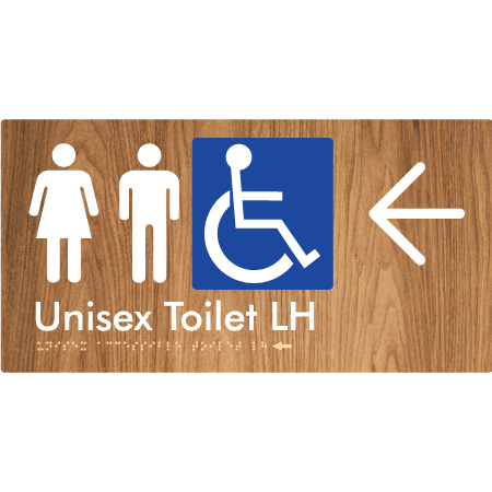 Unisex Accessible Toilet LH w/ Large Arrow - Braille Tactile Signs Aust.
