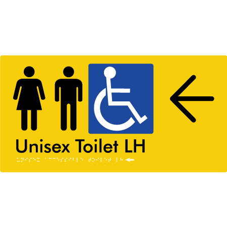 Unisex Accessible Toilet LH w/ Large Arrow - Braille Tactile Signs Aust.