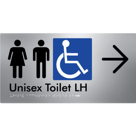 Unisex Accessible Toilet LH w/ Large Arrow - Braille Tactile Signs Aust.