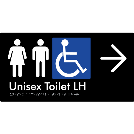 Unisex Accessible Toilet LH w/ Large Arrow - Braille Tactile Signs Aust.