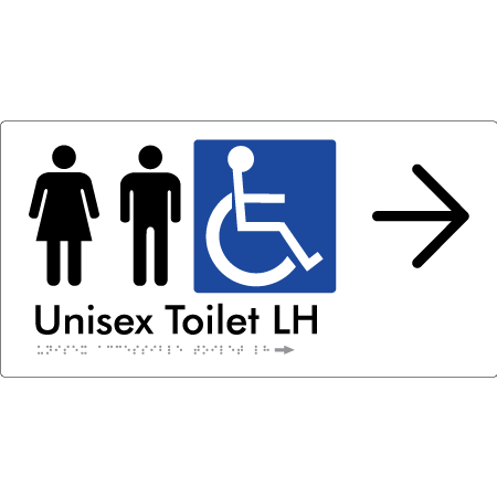 Unisex Accessible Toilet LH w/ Large Arrow - Braille Tactile Signs Aust.