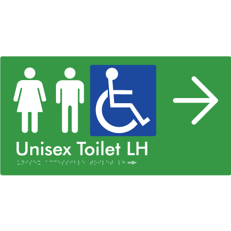 Unisex Accessible Toilet LH w/ Large Arrow - Braille Tactile Signs Aust.