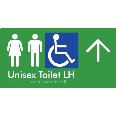 Unisex Accessible Toilet LH w/ Large Arrow - Braille Tactile Signs Aust.