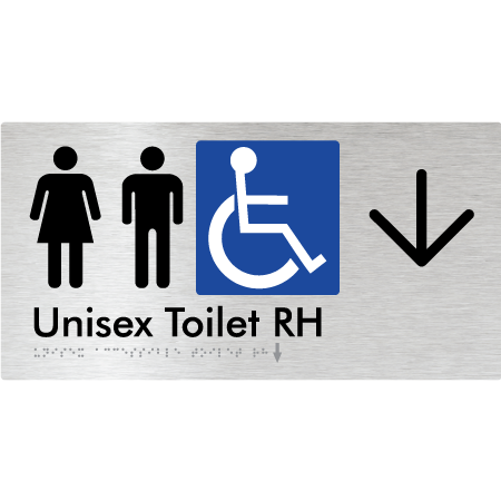 Unisex Accessible Toilet RH w/ Large Arrow - Braille Tactile Signs Aust.