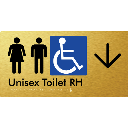Unisex Accessible Toilet RH w/ Large Arrow - Braille Tactile Signs Aust.