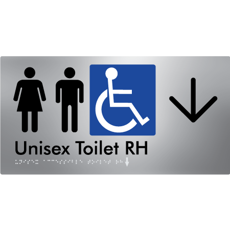Unisex Accessible Toilet RH w/ Large Arrow - Braille Tactile Signs Aust.