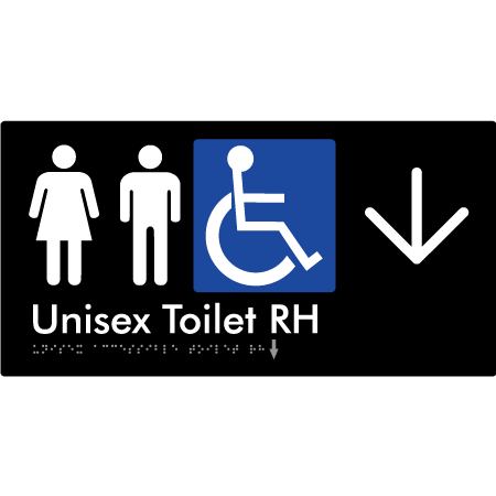 Unisex Accessible Toilet RH w/ Large Arrow - Braille Tactile Signs Aust.