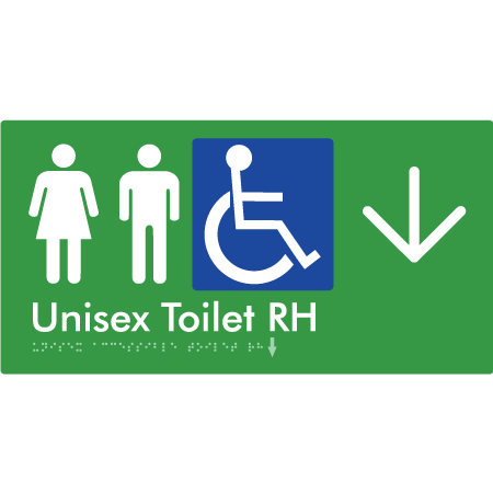 Unisex Accessible Toilet RH w/ Large Arrow - Braille Tactile Signs Aust.