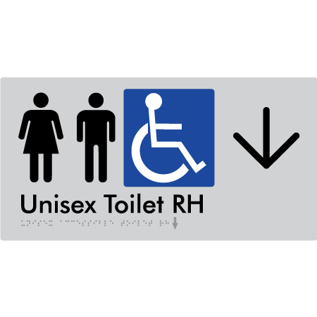 Unisex Accessible Toilet RH w/ Large Arrow - Braille Tactile Signs Aust.
