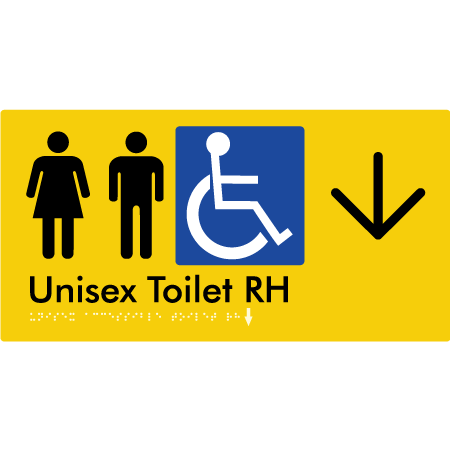 Unisex Accessible Toilet RH w/ Large Arrow - Braille Tactile Signs Aust.