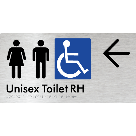 Unisex Accessible Toilet RH w/ Large Arrow - Braille Tactile Signs Aust.