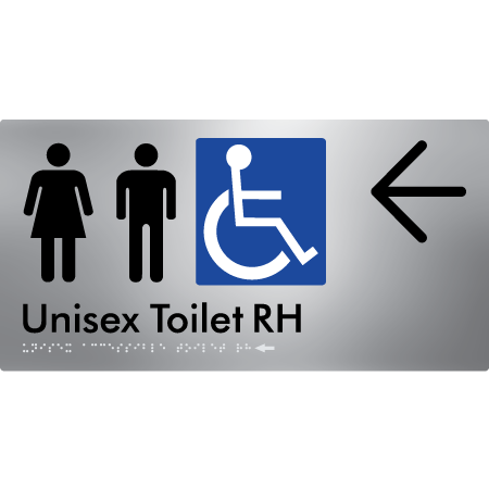 Unisex Accessible Toilet RH w/ Large Arrow - Braille Tactile Signs Aust.