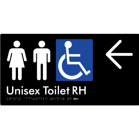 Unisex Accessible Toilet RH w/ Large Arrow - Braille Tactile Signs Aust.
