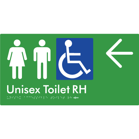 Unisex Accessible Toilet RH w/ Large Arrow - Braille Tactile Signs Aust.