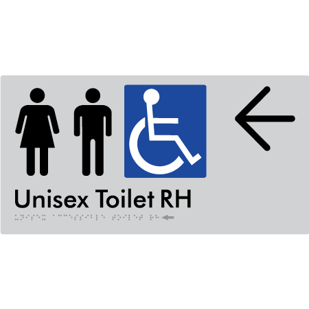 Unisex Accessible Toilet RH w/ Large Arrow - Braille Tactile Signs Aust.