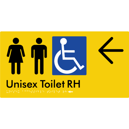 Unisex Accessible Toilet RH w/ Large Arrow - Braille Tactile Signs Aust.