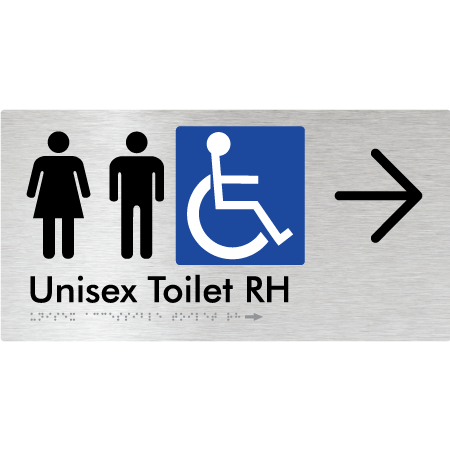 Unisex Accessible Toilet RH w/ Large Arrow - Braille Tactile Signs Aust.