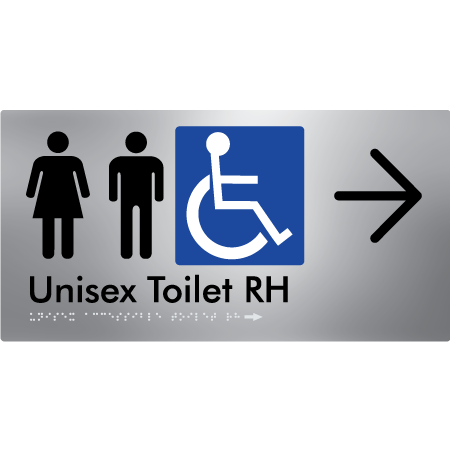 Unisex Accessible Toilet RH w/ Large Arrow - Braille Tactile Signs Aust.