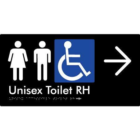 Unisex Accessible Toilet RH w/ Large Arrow - Braille Tactile Signs Aust.