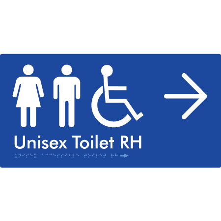 Unisex Accessible Toilet RH w/ Large Arrow - Braille Tactile Signs Aust.