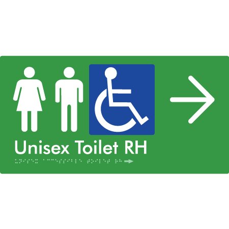 Unisex Accessible Toilet RH w/ Large Arrow - Braille Tactile Signs Aust.