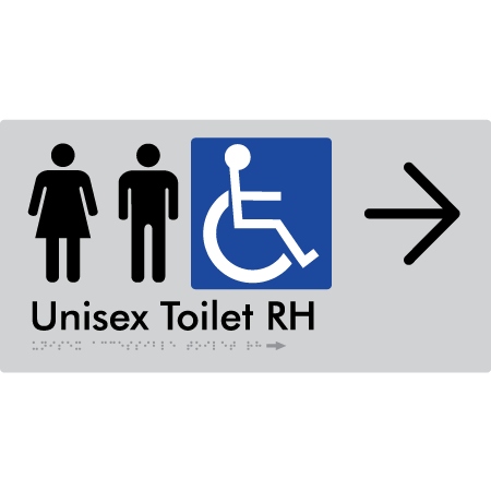 Unisex Accessible Toilet RH w/ Large Arrow - Braille Tactile Signs Aust.
