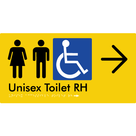 Unisex Accessible Toilet RH w/ Large Arrow - Braille Tactile Signs Aust.