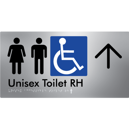 Unisex Accessible Toilet RH w/ Large Arrow - Braille Tactile Signs Aust.