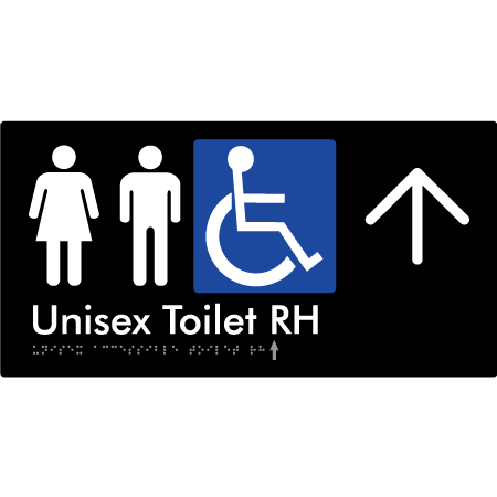 Unisex Accessible Toilet RH w/ Large Arrow - Braille Tactile Signs Aust.