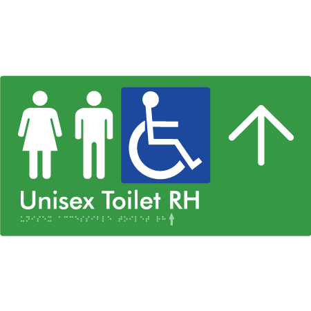 Unisex Accessible Toilet RH w/ Large Arrow - Braille Tactile Signs Aust.