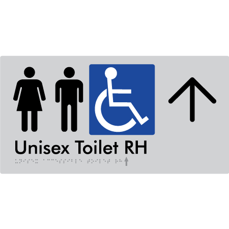 Unisex Accessible Toilet RH w/ Large Arrow - Braille Tactile Signs Aust.