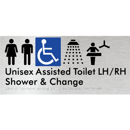 Unisex Assisted Toilet LH/RH Shower and Change - Braille Tactile Signs Aust.
